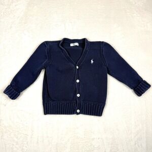 Ralph‎ Lauren Infant 9M Navy Blue Cotton Knit Cardigan Sweater Preppy